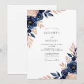 Navy Blue Luxe Botanical Wedding Kaart (Voorkant / Achterkant)