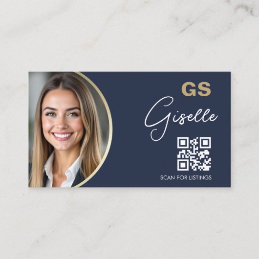 Navy Blue Luxury Realtor QR Code Photo  Visitekaartje (Voorkant)