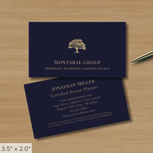 Navy Blue Luxury Tree Logo Visitekaartje