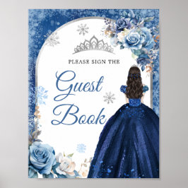 Navy Blue Magische Sneeuwvlok Quinceañera Gastenbo Poster