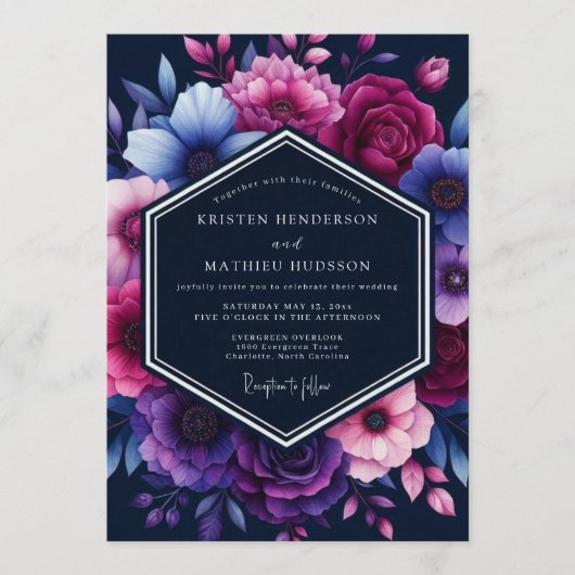 Navy Blue Magnificent Moody Wedding Kaart (Voorkant)