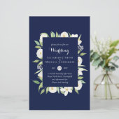 Navy Blue Magnolia Budget Wedding nodigt A9 uit (Staand voorkant)