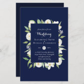 Navy Blue Magnolia Budget Wedding nodigt A9 uit (Voorkant / Achterkant)