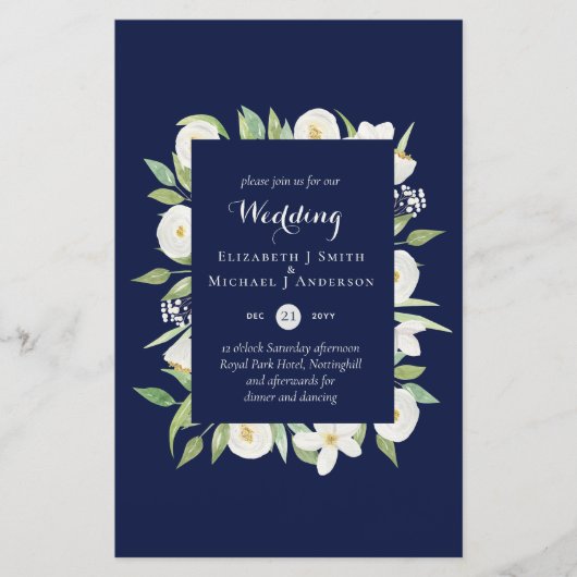 Navy Blue Magnolia Budget Wedding nodigt A9 uit (Voorkant)