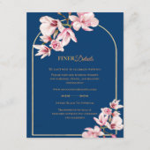 Navy Blue Magnolia Floral Wedding Details Informatiekaartje (Voorkant)