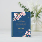 Navy Blue Magnolia Floral Wedding Details Informatiekaartje (Staand voorkant)
