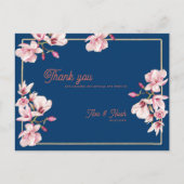 Navy Blue Magnolia Floral Wedding Thank You Briefkaart (Voorkant)