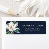Navy Blue Magnolia Flower Return Address Labels (Insitu)