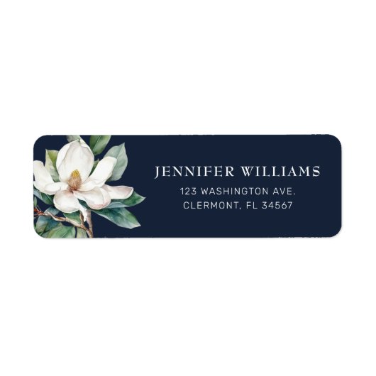 Navy Blue Magnolia Flower Return Address Labels (Voorkant)