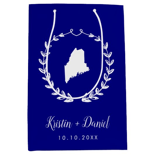 Navy Blue Maine Map Wedding Welcome Swag Medium Cadeauzakje (Voorkant)