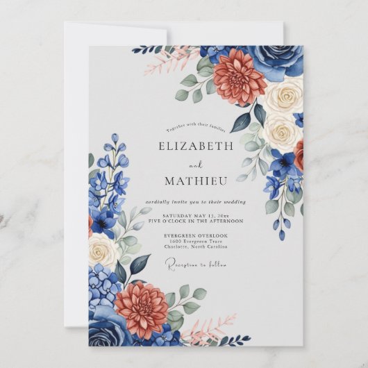 Navy Blue Majestic Autumn Wedding Kaart (Voorkant)