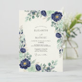 Navy Blue Majestic Botanical Wedding Kaart (Staand voorkant)