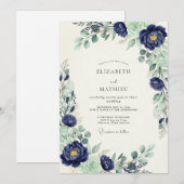 Navy Blue Majestic Botanical Wedding Kaart (Voorkant / Achterkant)