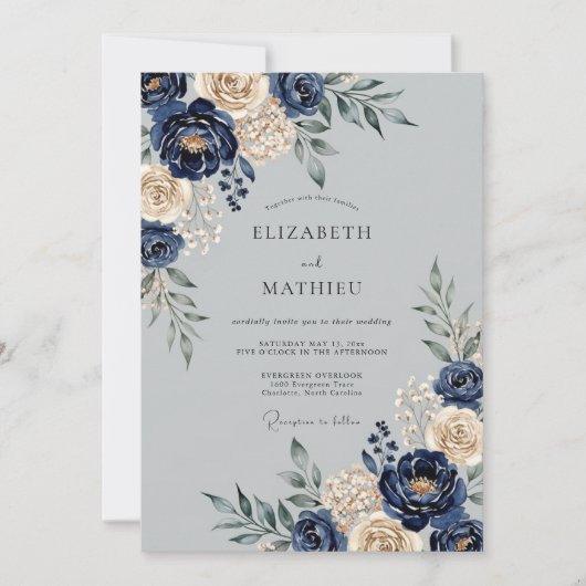 Navy Blue Majestic Winter Wedding Kaart (Voorkant)