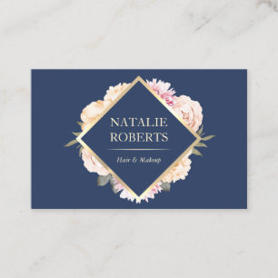 Navy Blue Makeup Artist Hair Salon  Floral Visitekaartje