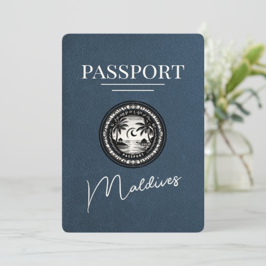 Navy Blue Maldives Passport Bewaar de datum Save The Date (Staand voorkant)