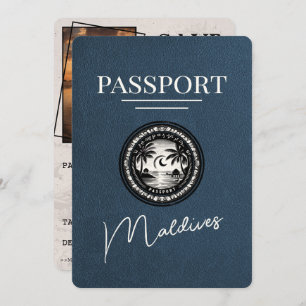 Navy Blue Maldives Passport Bewaar de datum Save The Date