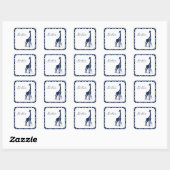Navy Blue Mam en Baby Giraffe Vierkante Sticker (Vel)