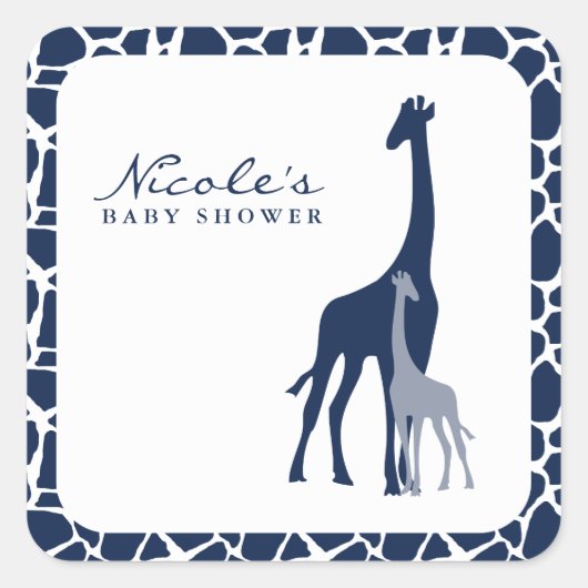 Navy Blue Mam en Baby Giraffe Vierkante Sticker (Voorkant)