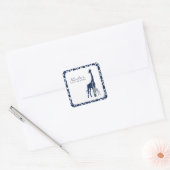 Navy Blue Mam en Baby Giraffe Vierkante Sticker (Envelop)