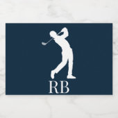 Navy Blue Man Golfer Monogram Sparkling Wijnetiket (Enkel label)
