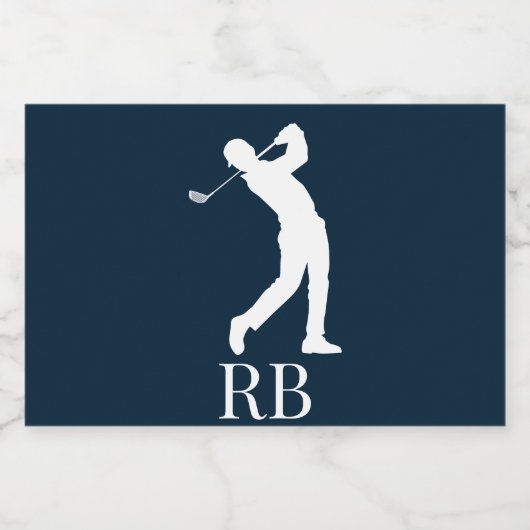 Navy Blue Man Golfer Monogram Sparkling Wijnetiket (Enkel label)