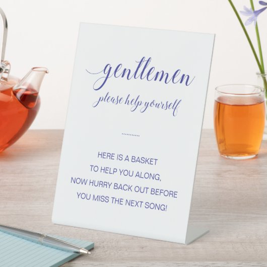 Navy Blue Mannen Bathroom Basket Weddenschap Reclamebord Met Voetstuk (Insitu)