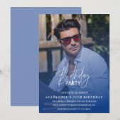 Navy blue Mannen Foto 34e verjaardagsfeest Kaart (Voorkant / Achterkant)