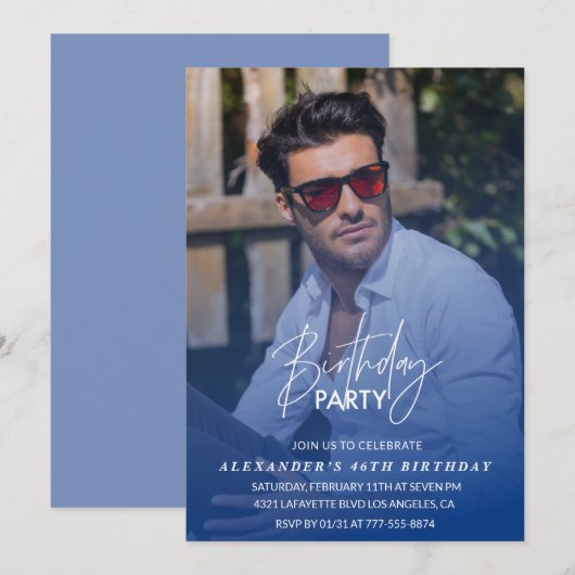 Navy blue Mannen Foto 46e verjaardagsfeest Kaart (Voorkant / Achterkant)