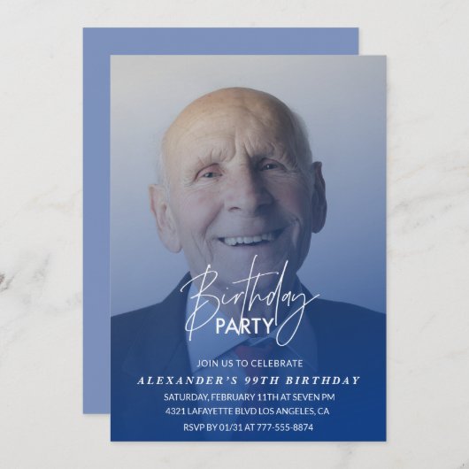 Navy blue Mannen Foto 99ste verjaardagsfeest Kaart (Voorkant / Achterkant)