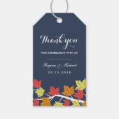 Navy Blue Maple Leaf Autumn Wedding Gift Label Cadeaulabel (Voorkant)
