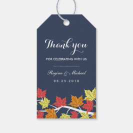 Navy Blue Maple Leaf Autumn Wedding Gift Label Cadeaulabel