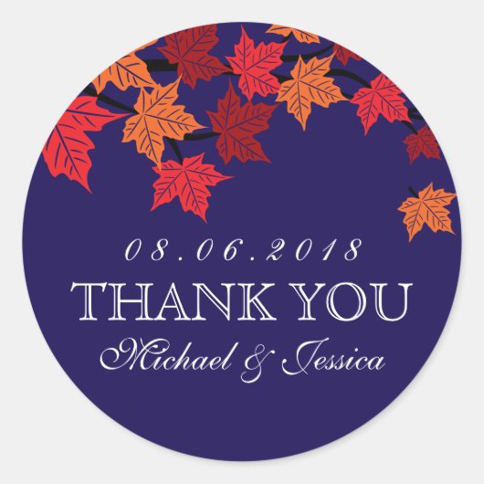 Navy Blue Maple Leaf Herfst Autumn Wedding Sticker (Voorkant)