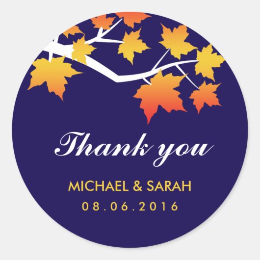 Navy Blue Maple Leaves Bedankt Sticker (Voorkant)