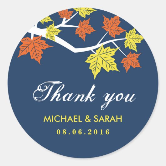 Navy Blue Maple Leaves Wedding Bedankt Sticker (Voorkant)