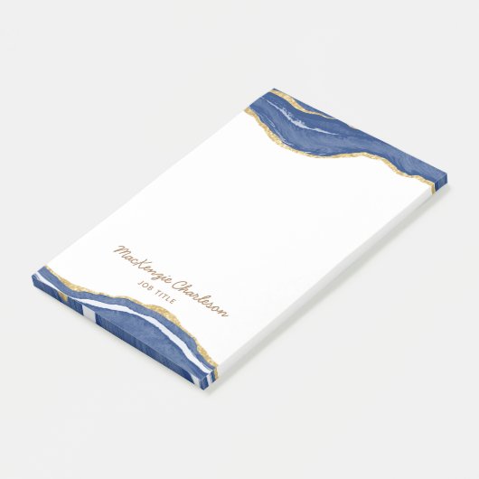 Navy Blue Marble Agate Gold Glitter , gepersonalis Post-it® Notes (Schuin)