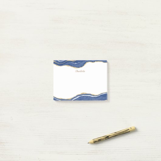 Navy Blue Marble Agate Gold Glitter , gepersonalis Post-it® Notes (Op bureau)