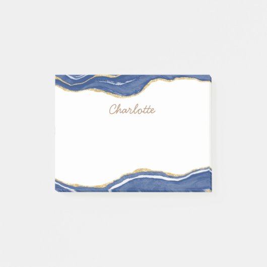 Navy Blue Marble Agate Gold Glitter , gepersonalis Post-it® Notes (Voorkant)