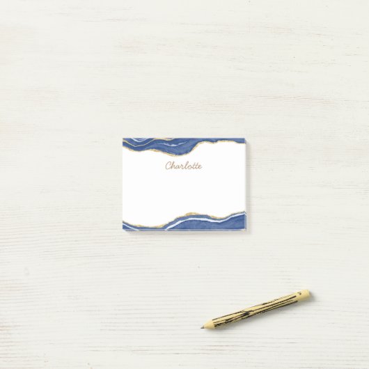 Navy Blue Marble Agate Gold Glitter , gepersonalis Post-it® Notes (Op bureau)
