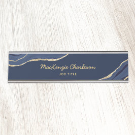 Navy Blue Marble Agate Gold Glitter Professional Bureau Naambordje