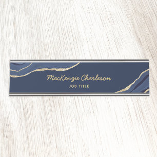 Navy Blue Marble Agate Gold Glitter Professional Bureau Naambordje