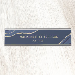 Navy Blue Marble Agate Gold Glitter Professional Bureau Naambordje