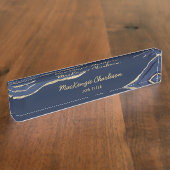 Navy Blue Marble Agate Gold Glitter Professional Naambordje (Zijkant)