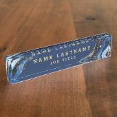 Navy Blue Marble Agate Gold Glitter Professional Naambordje (Zijkant)