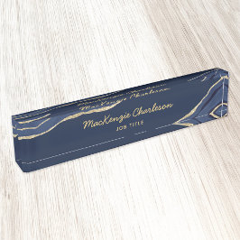 Navy Blue Marble Agate Gold Glitter Professional Naambordje