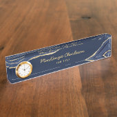 Navy Blue Marble Agate Gold Glitter Professional Naambordje (Zijkant)