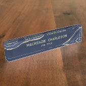 Navy Blue Marble Agate Gold Glitter Professional Naambordje (Zijkant)