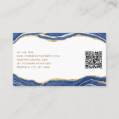 Navy Blue Marble Agate Gold Glitter QR Code Visitekaartje (Achterkant)