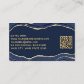 Navy Blue Marble Agate Gold Glitter QR Code Visitekaartje (Achterkant)