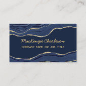 Navy Blue Marble Agate Gold Glitter QR Code Visitekaartje (Voorkant)